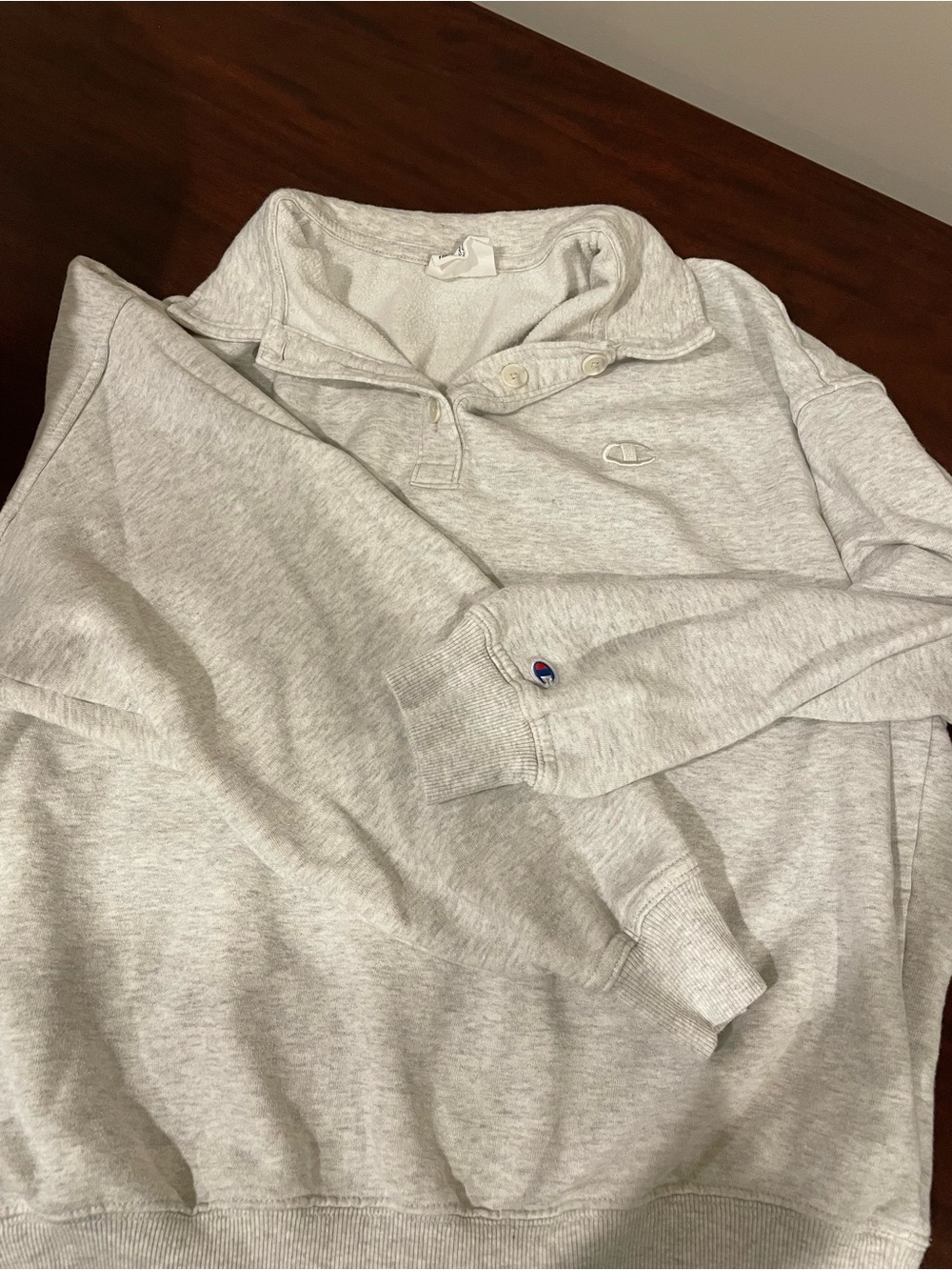 Champion Light Gray Quarter-button Pullover Sweatshirt